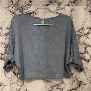 Caution To The Wind Light Blue Waffle Knit Crop Top